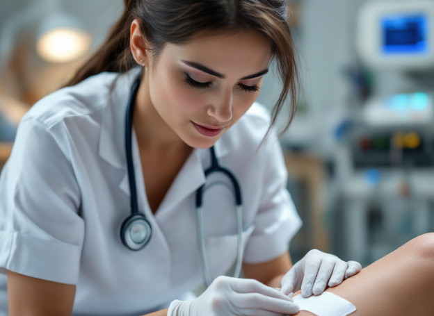 médico examinando paciente com câmara hiperbárica