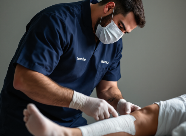 médico examinando paciente com câmara hiperbárica